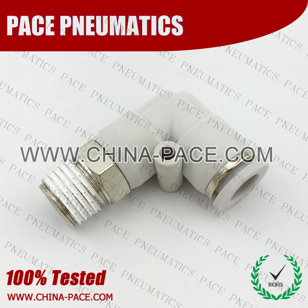 Grey White Push In Fittings Male Elbow, Polymer Pneumatic Fittings, Composite Push To Connect Fittings, Air Fittings, one touch tube fittings, Pneumatic Fitting, Nickel Plated Brass Push in Fittings, pneumatic accessories